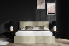 MAD 4FT6 DOUBLE SIZE OTTOMAN BED FRAME FAUX LEATHER IVORY (BOXES 1-3 COMPLETE SET) RRP- £785 (COLLECTION OR OPTIONAL DELIVERY) (KERBSIDE PALLET DELIVERY)