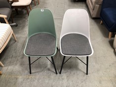 2 X JOHN LEWIS ANYDAY WHISTLER DINING CHAIRS 1 X DUSTY GREEN, 1 X WHITE TOTAL RRP- £198 (COLLECTION OR OPTIONAL DELIVERY)