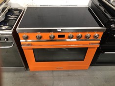 SMEG PORTOFINO 90CM ELECTRIC RANGE COOKER IN ORANGE - MODEL NO. CPF9IPOR - RRP £3799 (COLLECTION OR OPTIONAL DELIVERY) (KERBSIDE PALLET DELIVERY)