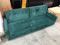 LONG 3 SEATER CLIC CLAC SOFA BED IN EMERALD GREEN VELVET (COLLECTION OR OPTIONAL DELIVERY)