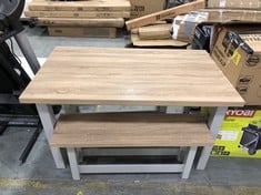 4 SEATER DINING TABLE WITH 2 X DINING BENCHES IN LIGHT WOODEN EFFECT / LIGHT GREY (COLLECTION OR OPTIONAL DELIVERY) (KERBSIDE PALLET DELIVERY)