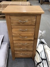 6 DRAWER TALL BOY IN NATURAL WOOD (COLLECTION OR OPTIONAL DELIVERY)