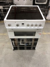 HISENSE DOUBLE ELECTRIC OVEN IN WHITE WITH CERAMIC HOB - MODEL NO. HDE3211BWUK (MISSING 1 DOOR) - RRP £379.99 (COLLECTION OR OPTIONAL DELIVERY)