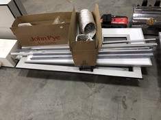 PALLET OF ASSORTED ITEMS TO INCLUDE HEAVY GLASS PANEL DOOR IN SILVER (COLLECTION OR OPTIONAL DELIVERY) (KERBSIDE PALLET DELIVERY)