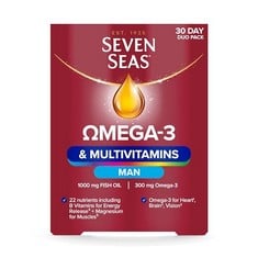 35 X SEVEN SEAS OMEGA-3 & MULTIVITAMINS MAN, WITH B VITAMINS AND MAGNESIUM, 30-DAY DUO PACK, 30 OMEGA-3 CAPSULES AND 30 MULTIVITAMIN TABLETS. (DELIVERY ONLY)