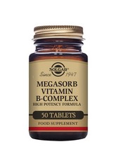33 X SOLGAR MEGASORB VITAMIN B-COMPLEX TABLETS - PACK OF 50 - HIGH POTENCY AND ABSORPTION - IMPROVED ENERGY AND GENERAL VITALITY - VEGAN AND GLUTEN FREE. (DELIVERY ONLY)
