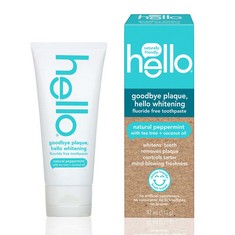 47 X HELLO GOODBYE PLAQUE PLUS WHITENING FLUORIDE-FREE TOOTHPASTE, NATURAL PEPPERMINT FLAVOUR, PEROXIDE FREE, 82 ML. (DELIVERY ONLY)