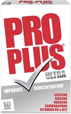 50 X PRO PLUS ULTRA CAFFEINE, GINSENG, GUARANA, ASHWAGANDHA AND VITAMINS B6 & B12 CAPSULES, PACK OF 10. (DELIVERY ONLY)