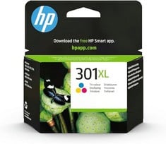 BOX OF ASSORTED ITEMS TO INCLUDE HP CH564EE 301XL HIGH YIELD ORIGINAL INK CARTRIDGE, TRI-COLOR, SINGLE PACK. (DELIVERY ONLY)