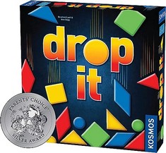 QTY OF ITEMS TO INLCUDE BOX OF ASSORTED ITEMS TO INCLUDE THAMES & KOSMOS DROP IT, COMPETITIVE GAME, FAMILY GAMES FOR GAME NIGHT, STRATEGY BOARD GAMES FOR ADULTS AND KIDS, FOR 2 TO 4 PLAYERS, AGE 8+,