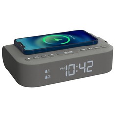 QTY OF ITEMS TO INLCUDE BOX OF ASSORTED ITEMS TO INCLUDE I-BOX ALARM CLOCKS BEDSIDE, RADIO ALARM CLOCK WITH WIRELESS CHARGING, BLUETOOTH SPEAKER, FAST QI WIRELESS CHARGER, MAINS POWERED, FM RADIO, US