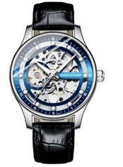 MENS LOUIS LACOMBE AUTOMATIC WATCH – SKELETON DIAL – GLASS EXHIBITION BACK CASE – LEATHER STRAP – GIFT BOX – EST £380 (DELIVERY ONLY)
