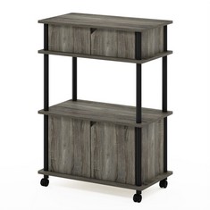 3 X FURINNO TURN-N-TUBE TOOLLESS STORAGE CART WITH CABINET, FRENCH OAK GREY/BLACK. (DELIVERY ONLY)