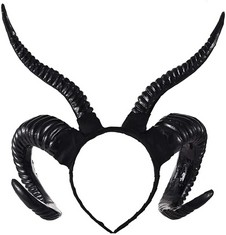 BOX OF ASSORTED ITEMS TO INCLUDE AMSCAN 8408358 DEMON HORNS HEADBAND | BLACK | 1 PC. (DELIVERY ONLY)