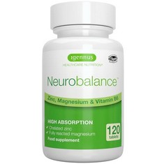 34 X NEUROBALANCE, HIGH ABSORPTION ZINC PICOLINATE 24MG, MAGNESIUM & B6, CLEAN LABEL, BRAIN FUNCTION, SLEEP AID, MUSCLE RECOVERY, CHELATED, VEGAN, ADULTS & KIDS, 120 SMALL TABLETS, 30-120 SERVINGS, I