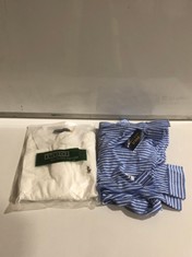 POLO RALPH LAUREN MEN'S POLO T-SHIRT IN WHITE SIZE XL TO INCLUDE POLO RALPH LAUREN MEN'S STRIPE SHIRT IN BLUE-WHITE SIZE 3XL (DELIVERY ONLY)
