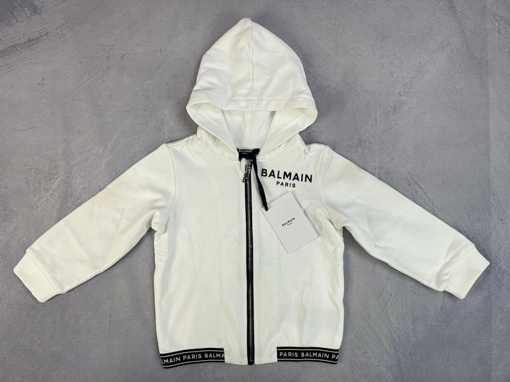 Balmain Baby Logo Zip Up Hoodie In White 36 M