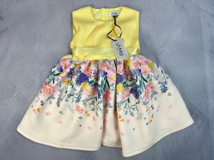 Iame Girls Floral Print Bow Dress In Yellow 4 Y