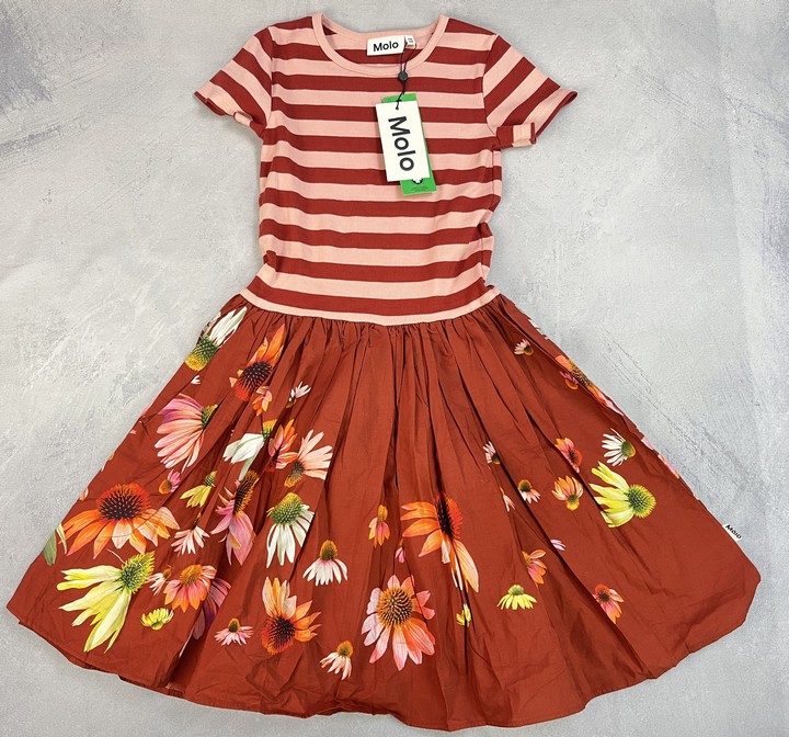 Molo Girls Organic Cotton Striped Flower Dress 152, 11-12 Y