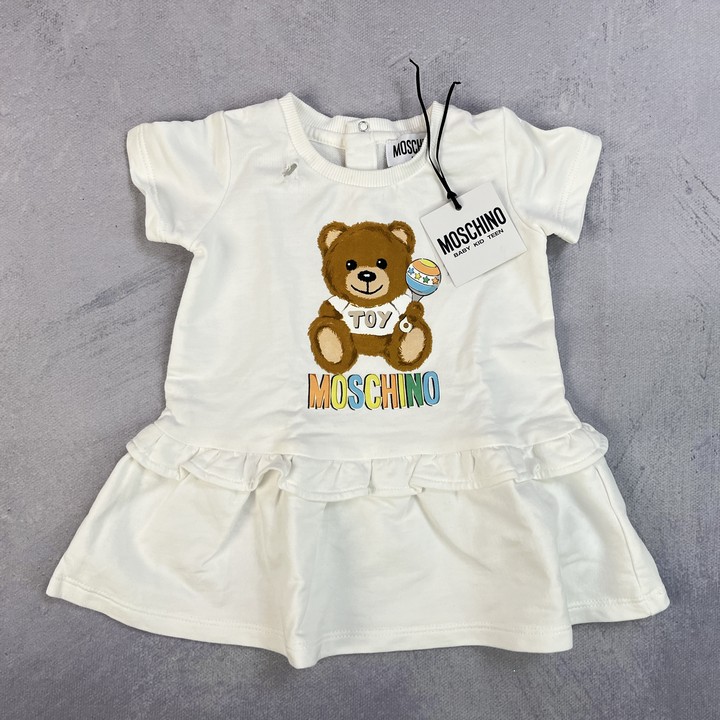 Moschino Baby Girls Teddy Logo Dress In White 6/9 M