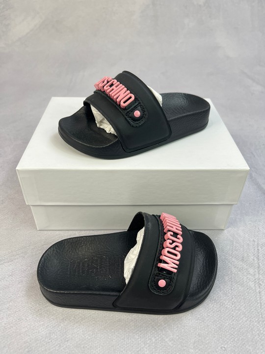 Moschino Shoes Girls Lettering Logo Sliders In Black Eu 25
