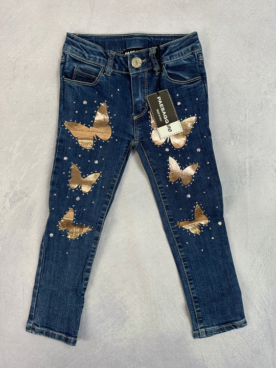 Paesaggino  Denim & Bronze Butterfly Studded Jeans 4 Years