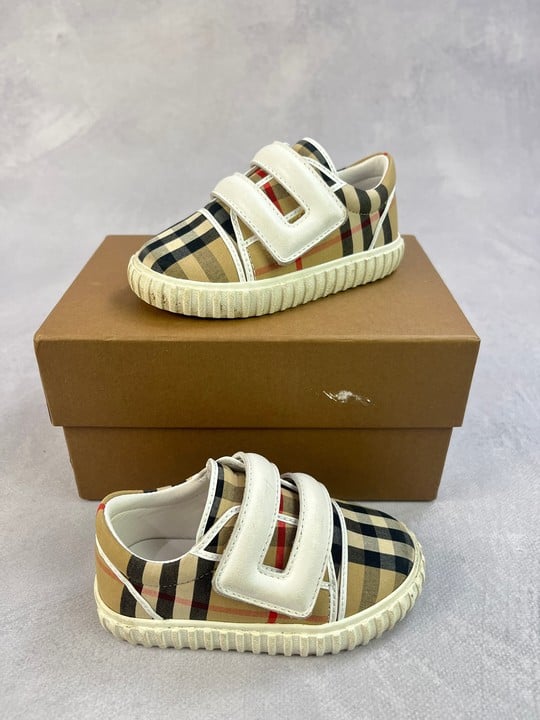 Burberry Baby Vintage Check Mark Trainers In Beige Eu 21