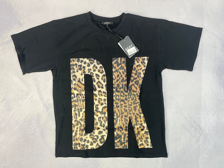 Dkny Dkny Girls Black Cotton Leopard Logo T-Shirt 16 Years