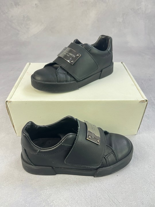 Dolce And Gabbana Boys Leather Velcro Strap Trainers In Black Eu 30