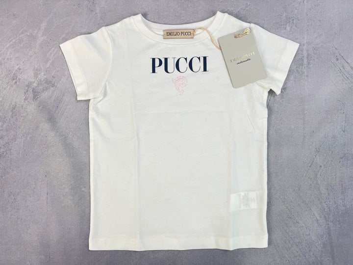 Emilio Pucci Girls Fish Logo T-Shirt In White 3 Y
