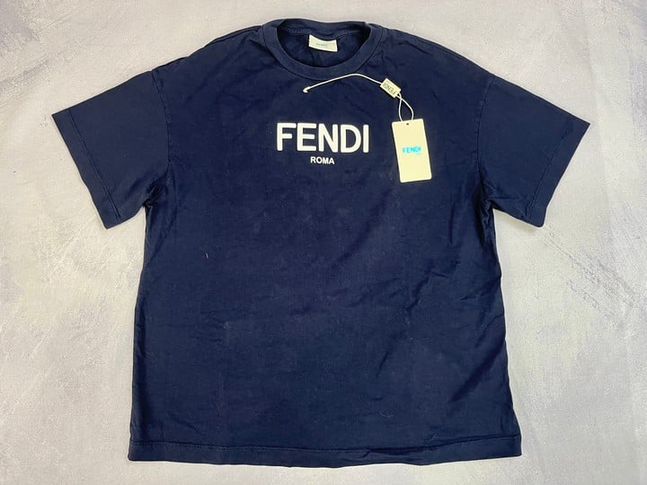Fendi Kids Logo T-Shirt In Navy 12+
