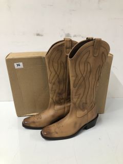 CASSIDY WESTERN BOOTS - TAN - SIZE: 6