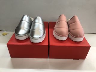 2 X MAEVE PUFFY PLATFORM SLIPPERS PINK & SILVER SIZE: XL