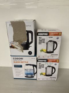 4 X ASSORTED ITEMS TO INCLUDE GEEPAS STAINLESS STEEL KETTLE