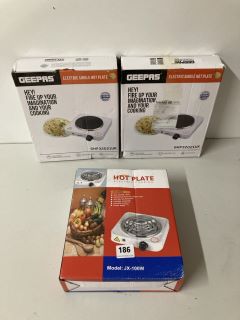 3 X ASSORTED ITEMS TO INCLUDE HOT PLATE ELECTRIC COOKING