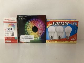 3 X ASSORTED LIGHTING PRODUCTS TO INCLUDE EVEREADY 3 PACK OF BULBS