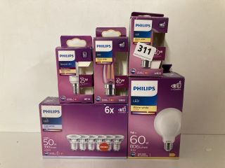 QTY OF ASSORTED PHILIPS LIGHTING TO INCLUDE LED WARM WHITE BULBS