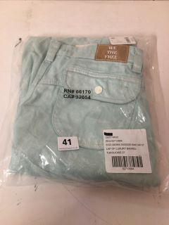 PAIR OF LAP OF LUXURY BARREL JEANS IN TURQUOISE - SIZE 27 - RRP £228