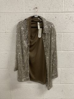 WOMEN'S DESIGNER JACKET IN SEQUIN TAUPE - SIZE XS - RRP £130