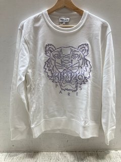 KENZO EMBROIDERED LOGO DESIGN SWEATSHIRT IN WHITE- UK S - RRP £265.00: LOCATION - A0