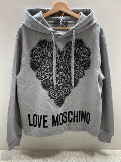 LOVE MOSCHINO PRINTED HOODIE IN GREY - SIZE 42 - RRP £187.00: LOCATION - A0