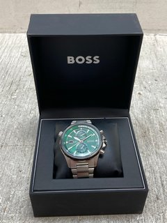 MENS BOSS WATCH SILVER BAND WITH GREEN FACE - RRP £299: LOCATION - A0