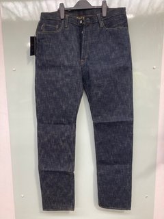 WARPWEFT COMPANY EXQUISITE MOON SERIES LIMITED EDITION JAPAN WOVEN SELVEDGE DENIM 18OZ KITSUNE SLIM TAPERED JEANS - SIZE 36" - RRP £145: LOCATION - BOOTH
