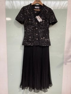 SELF-PORTRAIT BLACK SEQUIN BOUCLE TAILORED MIDI DRESS - SIZE UK10 - RRP £460: LOCATION - BOOTH