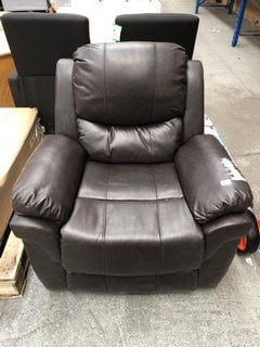 LARGE DARK BROWN LEATHER ELECTRIC RECLINING ARMCHAIR: LOCATION - B4