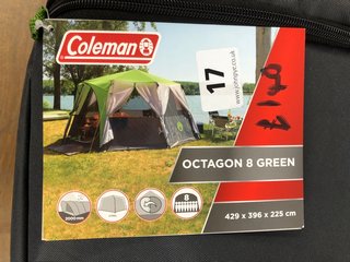 COLEMAN OCTAGON 8 GREEN CAMPING TENT INCLUDING TRAVEL BAG: LOCATION - B2