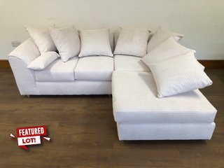 4 SEATER CORNER SOFA IN OFF WHITE CORDED FABRIC INCLUDING CUSHIONS: LOCATION - B5