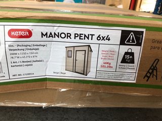 KETER 6X4 MANOR PENT GARDEN STORAGE SHED RRP £295: LOCATION - B5