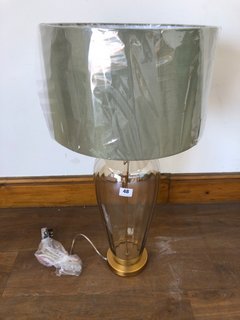 KAIA TABLE LAMP TALL SMOKED BROWN GLASS BASE WITH GREEN SHADE RRP £138: LOCATION - B7