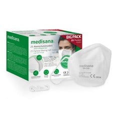 MEDISANA FFP2 PROTECTIVE MASK, RM 100, RESPIRATORY MASK, DUST MASK, 25 PIECES INDIVIDUALLY PACKED IN PE BAG WITH CLIP - CE2834 CERTIFIED - EU 2016/425.